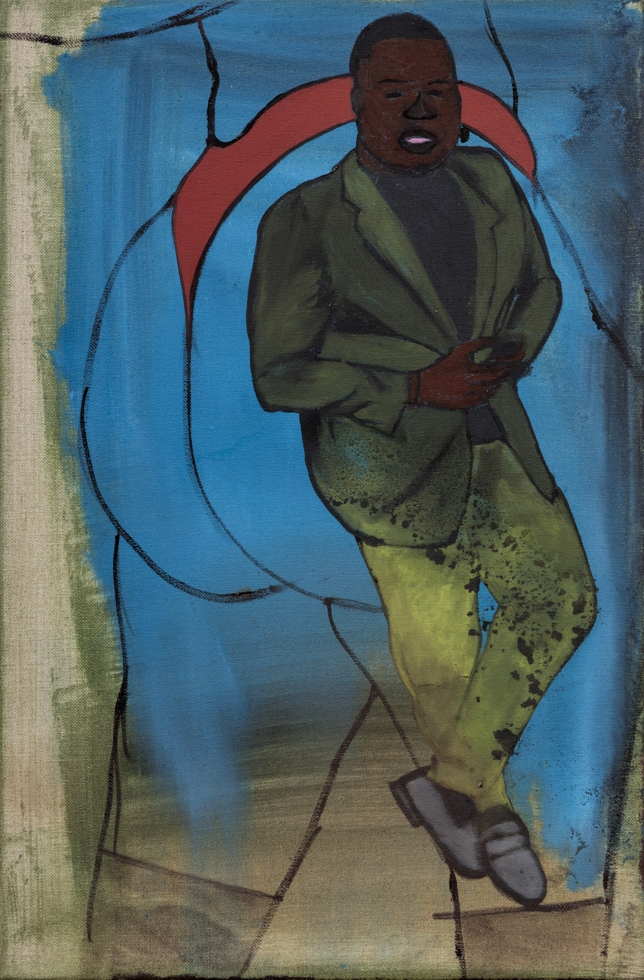 Omari Douglin, <i>Brooklyn Scammer</i>, 2024. Oil on linen 17 x 11 1/2 in (43.2 x 29.2 cm)